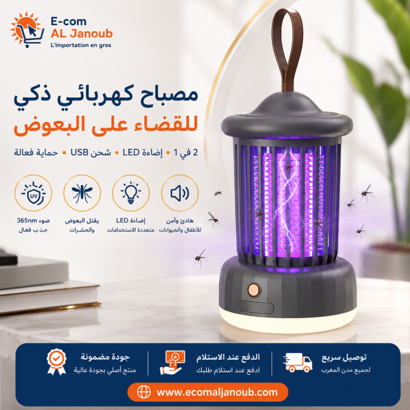 مصباح كهربائي قابل لإعادة الشحن للقضاء على البعوض والحشرات مع إضاءة LED