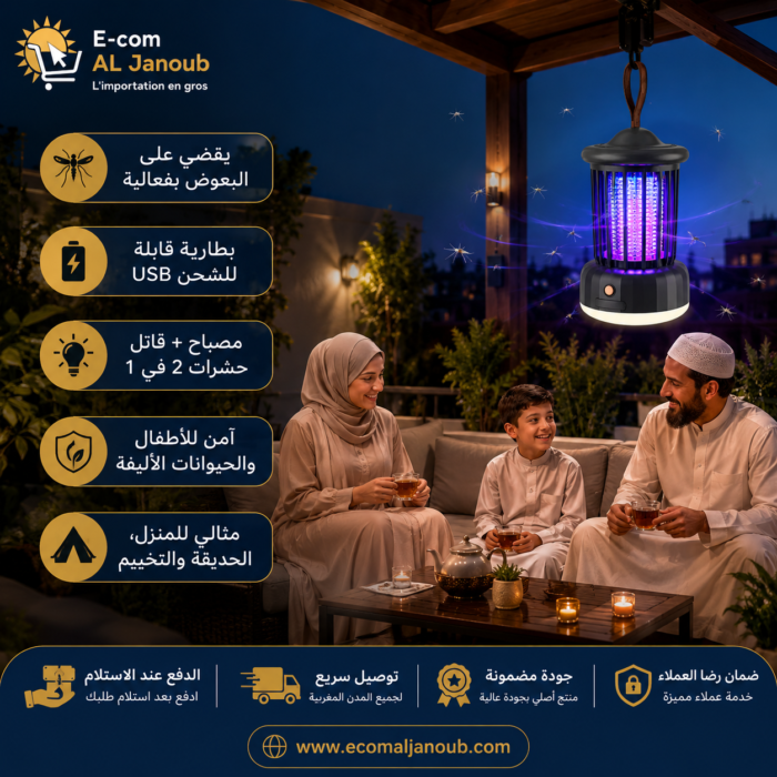 مصباح قاتل البعوض القابل للشحن أثناء الاستخدام في الحديقة لتوفير حماية فعالة من الحشرات.